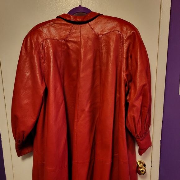 Vintage Red Leather Fall Coat. - Picture 2 of 6